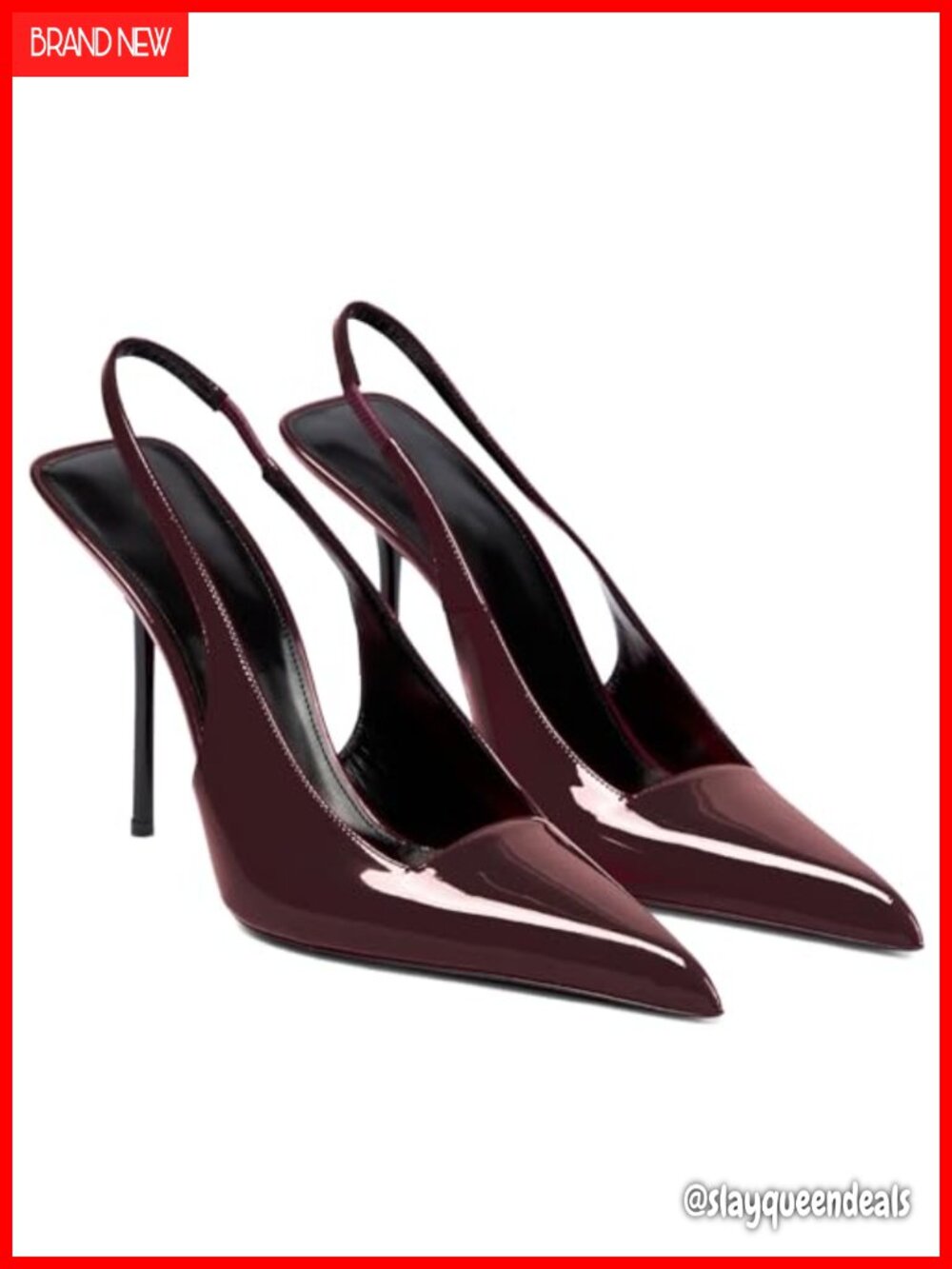 Patent Leather Pointed Toe Slingback Stiletto Heels Slip On Pumps